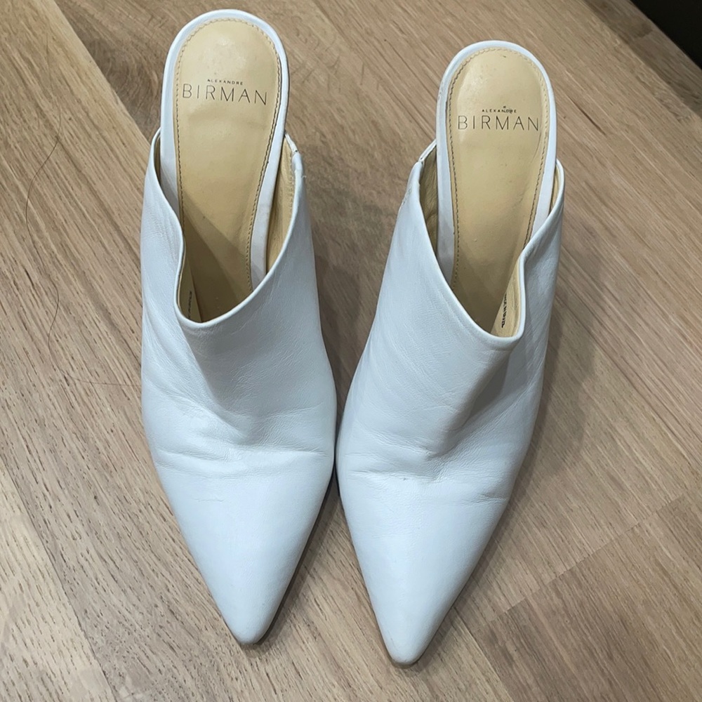 White heeled mules